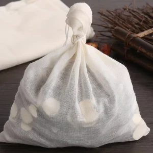 Cotton Muslin Tea Bag with Custom Logo Tag Drawstring Filter for Household Beverage Use