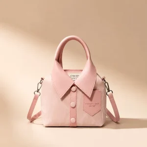 Creative Shirt Shape Handbag Women Cute Pink Collar Design Shoulder Bag Niche Design PU Leather Crossbody Bag
