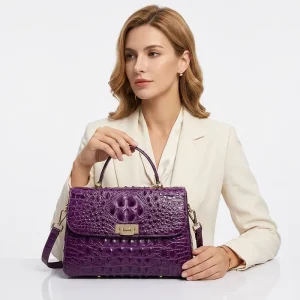 Crocodile Pattern Women’s Genuine Leather Handbag Fashionable Top Layer Cowhide Crossbody Bag Two Handles Factory Outlet