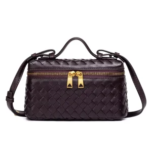 Cross Border Exclusive Practical Women’s One Shoulder Fashion Lunch Box Bag Hand Woven PU Zip Designer Bag New Diagonal Portable