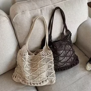 Cross border Factory Purely Handcrafted Woven Bags Large Capacity Suitable for Casual Travel and Beach Use