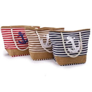 Cross border Two Open Fashion Casual Canvas Shoulder Bag Women’s Summer Large Capacity Creative Stripe Portable Tassel Beach