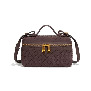 Cross border Vintage Double handle Hand woven PU Zipper Closure Small Box Bag Handheld Boston style Womens Bag Shoulder Bag