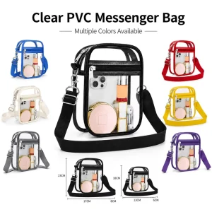 Crossbody Bag for Women and Men Transparent PVC Messenger Purse with Adjustable Shoulder Strap for Concerts Sports Travel