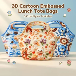 Custom 3D Puff Print Durable Neoprene Lunch Bag Tote Soft Handle Waterproof Bento Bag for Office School Picnic Outdoor