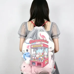 Custom 50*60cm PE Drawstring Backpack Bag Plush Doll Storage Claw Transparent Plastic Bag