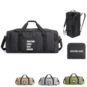Custom 60L Foldable Duffel Backpack Outdoor Casual Sport Gym Bag for Women Men Waterproof Shoe Space Travel Bag