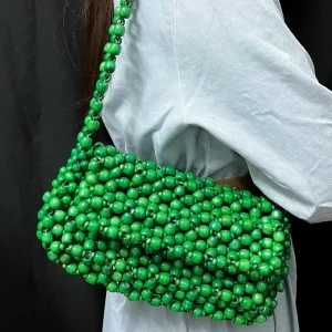 Custom Beads Bags New Style Green Acrylic Beaded Woven Shoulder Bag