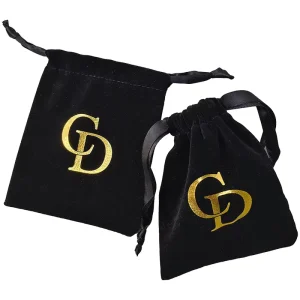 Custom Black Small 9*12cm Velvet Drawstring Jewelry Black Pouch Eco Friendly with Gold Foil Stamping Logo Printing Packaging Bag