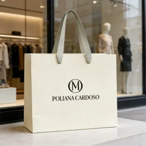 Custom Boutique Fashion Shopping Bags with Logo Printed Cream Matte Paper Shopping Bags for Clothing Retail Stores
