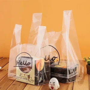 Custom Cartoon Pattern T Shirt Plastic Bags, for Supermarket Food Takeout
