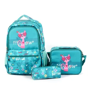 Custom Cat School Backpack Set for Girls 3 in 1 Children Book Bag with Lunch Box & Pencil Case