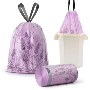 Custom Colorful Portable Small Trash Bags with Lavender Printed Tear-Resistant Garbage Bags 4 Gallon for Bathroom Office