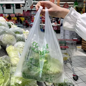 Custom Compostable Grocery T Shirt Bags Biodegradable Flat Bottom Produce Bags on Roll