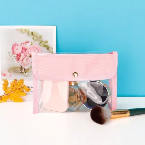 Custom Corduroy+PVC Fashion Handled Cosmetic Bag Hasps Closure Large Capacity Waterproof Portable Travel Daily Use Eco Friendly