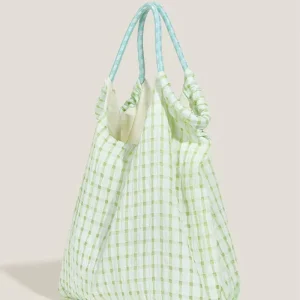Custom Cotton Gingham Tote Bag Large Capacity Daily Shoulder Handbag