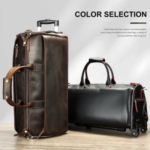 Custom Crazy Horse Genuine Leather Travel Bags Luggage Men Folding Storage Garment Duffel Bag Leather Travel Bags Men