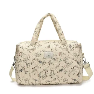 Custom Design Quilted Waterproof Floral Shoulder Bag Polyester Reusable Zipper Tote Bag Light Weight Fabric Handbag
