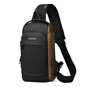 Custom Designer Chest Bag USB Waterproof Anti Theft Features Men’s Fashion PU Unisex Single Shoulder Crossbody Bag Letter