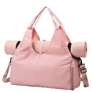 Custom Designer Pink Sports Travel Bag with Shoe Compartment High Quality Women’s Waterproof Gym Duffel Bag with Yoga Mat Holder