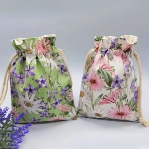 Custom Eco Friendly Cotton Drawstring Bag Reusable Mini Beauty Gift Bag with Full Print for Summer