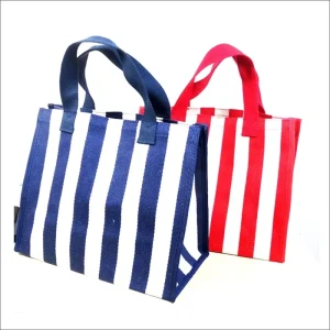 Custom Eco Friendly Durable Large Capacity Cotton Nightlight Red White Stripe Canvas Beach Tote Bag