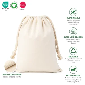 Custom Eco Friendly Reusable Durable Shopping Packaging Travel Dust Cotton Canvas Drawstring Bag for Promotional Gift