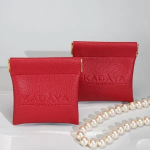 Custom Emboss Printing Mini PU Leather Jewelry Pouch With Magnet Small Waterproof Cosmetic Makeup Leather Bag