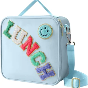 Custom Embroidered Letter Lunch smiley Outdoor Handbag Portable Thermal Aluminum Film Lunch Bag Preservation Bag