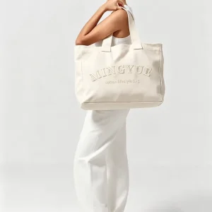 Custom Embroidery Logo Cotton Canvas Tote Bag Reusable Eco Friendly Shopping Handbag For Brand Gift Promotion