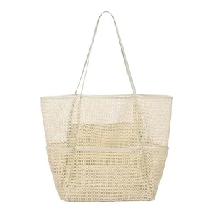 Custom Embroidery Mesh Portable Open Beach Tote Bag Multifunction Reusable Shopping Bag for Women Vacation Summer Travel
