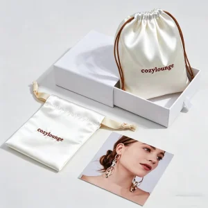 Custom Fashion Ivory Silk Satin Drawstring Jewelry Pouch Hair Wigs Cosmetic Packing Dust Bag