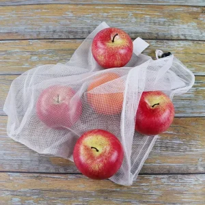 Custom Fashionable Recyclable Eco Friendly Polyester Drawstring Mesh Net Bag for Fruit Protection Portable and Washable
