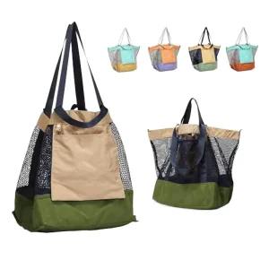 Custom Fashionable Solid Color Zipper Closure Large Capacity Foldable Tote Beach Bag with Logo