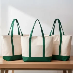 Custom Forest Green Contrast Canvas Tote Bag with Front Pocket Reusable Shopping Eco Friendly Carry Grocery Bag Work