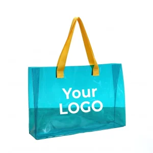 Custom Geometric Pattern Transparent Waterproof Shopping Bags Leather Handle Shoulder Strap Gift Bags Custom Bags PVC Tote Bags