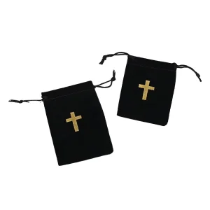 Custom Gold Hot Stamping Cross Velvet Drawstring Bag Religious Christian Rosary Pouch Small Jewelry Gift Storage Packaging Pouch