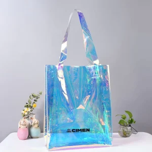 Custom Holographic PVC Reusable Tote Bag Cosmetic Shoulder Bag Waterproof Shopping Promotional Gift Bag 100pcs