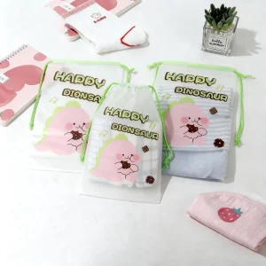 Custom LOGO Durable Waterproof CPE Drawstring Pouch Frosted Plastic Uniform Towel Bathrobe Packaging Bags