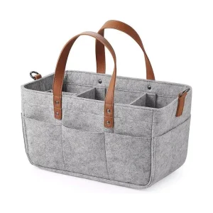 Custom Large Capacity Baby Diaper Bag Baby Storage Basket Felt Diaper Caddy Organizer Bag With Pu Straps