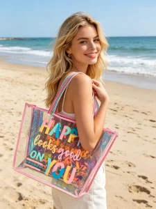 Custom Large Capacity DIY Jelly Iridescent PVC Laser Beach Shoulder Bag Waterproof Holographic Travel Swimming Bag