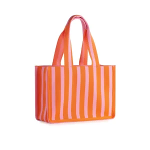 Custom Large Capacity Striped Canvas Structured Tote Bag Waterproof Puffy Makeup Case for Summer Beach Bag Vacation