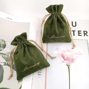 Custom Large Dark Green Gift Velvet Drawstring Bag Cloth Underwear Storage Dust Pouch