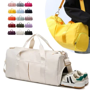 Custom Large Fitness Waterproof Nylon Gym Women Light Weight Durable Waterproof Travel Duffel Bag with Shoes Compartment