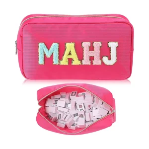 Custom Large Pink Mah Jongg Zipper Pouch Print Pouch Water Resistant Nylon Mah Jong Lover Gift Travel Toiletry Mahjong Tile Bag