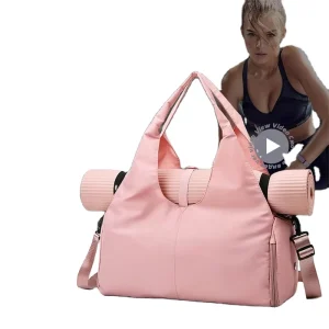 Custom Logo 6 Colors Breathable Side Shoe Pockets Travel Swim Dance Gym Bag with Top Yoga Mat Elastic Strap Holder