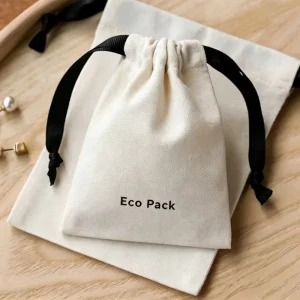 Custom Logo Bag Cotton Recyclable Square Pattern Drawstring Closure Jewelry Pouch