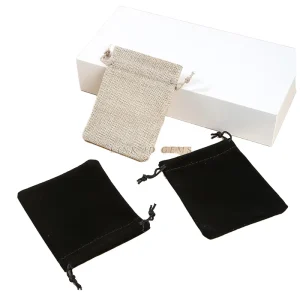 Custom Logo Black Flannel Velvet High Quality Dustproof Square Modern Gift Drawstring Jewelry Pouch