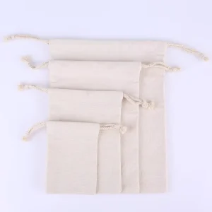 Custom Logo Canvas Drawstring Bag Eco Friendly Cotton Jewelry String Pouch