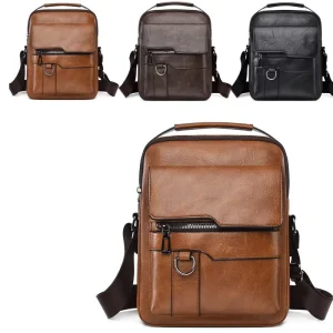 Custom Logo Classic Casual Single Shoulder Crossbody PU Durable Business Youth Vertical Men Messenger Leather Cross Over Bags